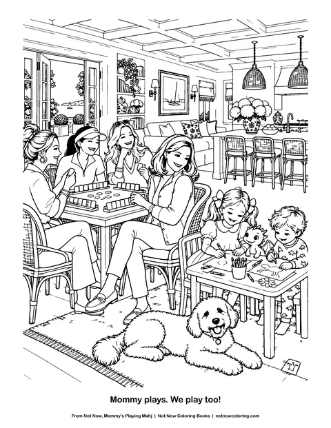 Coloring page: Mommy plays. We play too!